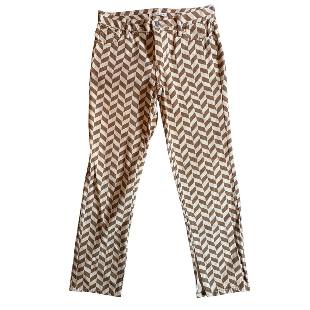 PacSun Chevron Print Pants Womens 25 Low Rise Straight Leg Brown Cream Cotton